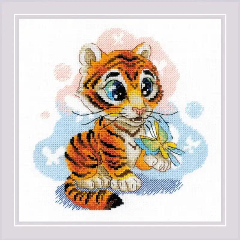 Riolis Kreuzstich Set „Neugieriger kleiner Tiger“, Zählmuster, 20x20cm Heute Kaufen