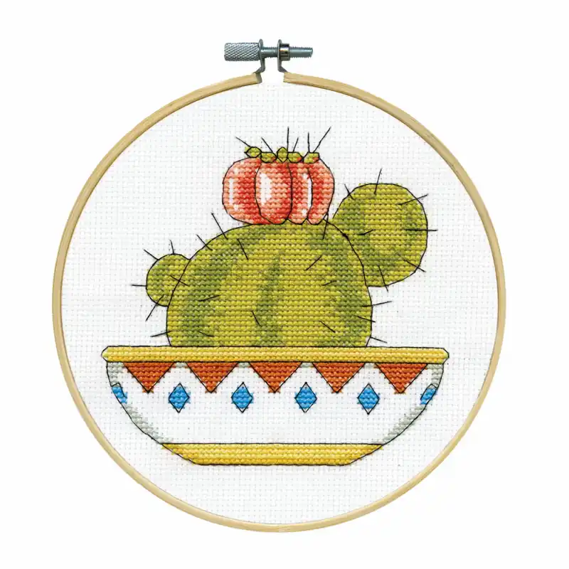 Design Works Kreuzstich Stickpackung mit Stickrahmen „Kaktus“, Zählmuster, Diam. 15cm Versand Am Gleichen Tag