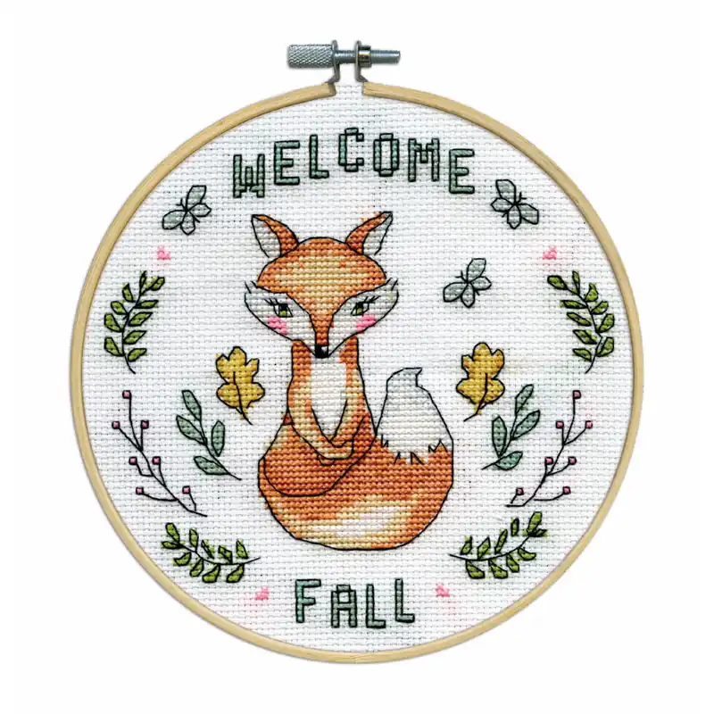Design Works Kreuzstich Stickpackung mit Stickrahmen „Willkommen Herbst“, Zählmuster, Diam. 20cm Jetzt Zugreifen