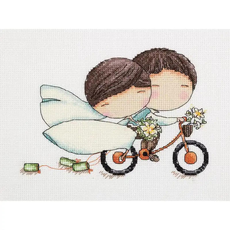 Markenprodukt Klart Kreuzstichset „Flitterwochen“ 20x15cm, Zählmuster