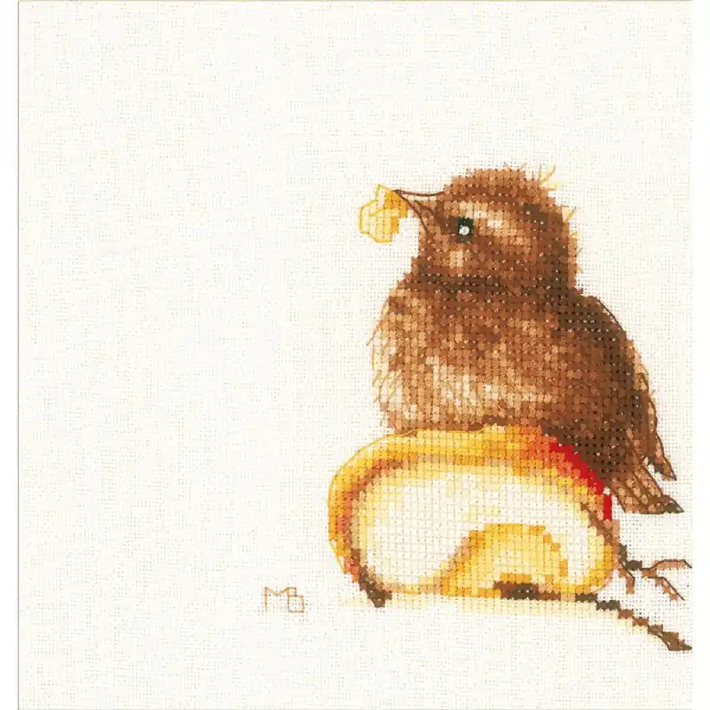 Handgefertigt Lanarte Kreuzstich Set „Junge Amsel Marjolein Bastin“, Zählmuster, 14x14cm