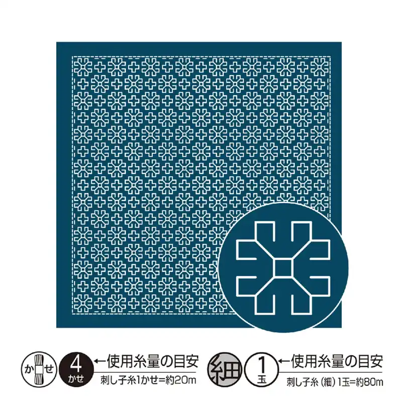 Neu Olympus Hitomezashi Sashiko Sampler (nur Stoff) „Hana Fukin (Navy) Margerite“, Stoff bedruckt, 33x33cm, Original aus Japan