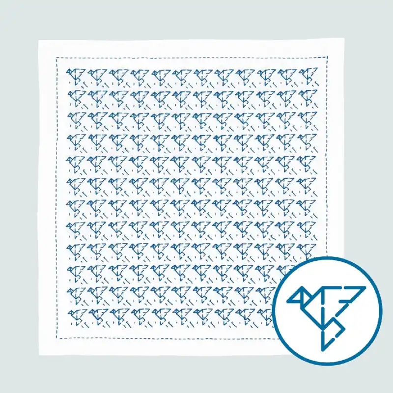 Olympus Hitomezashi Sashiko Stickpackung „Hana Fukin Little Birds“, Stoff bedruckt, 34x34cm, Original aus Japan Hochwertig