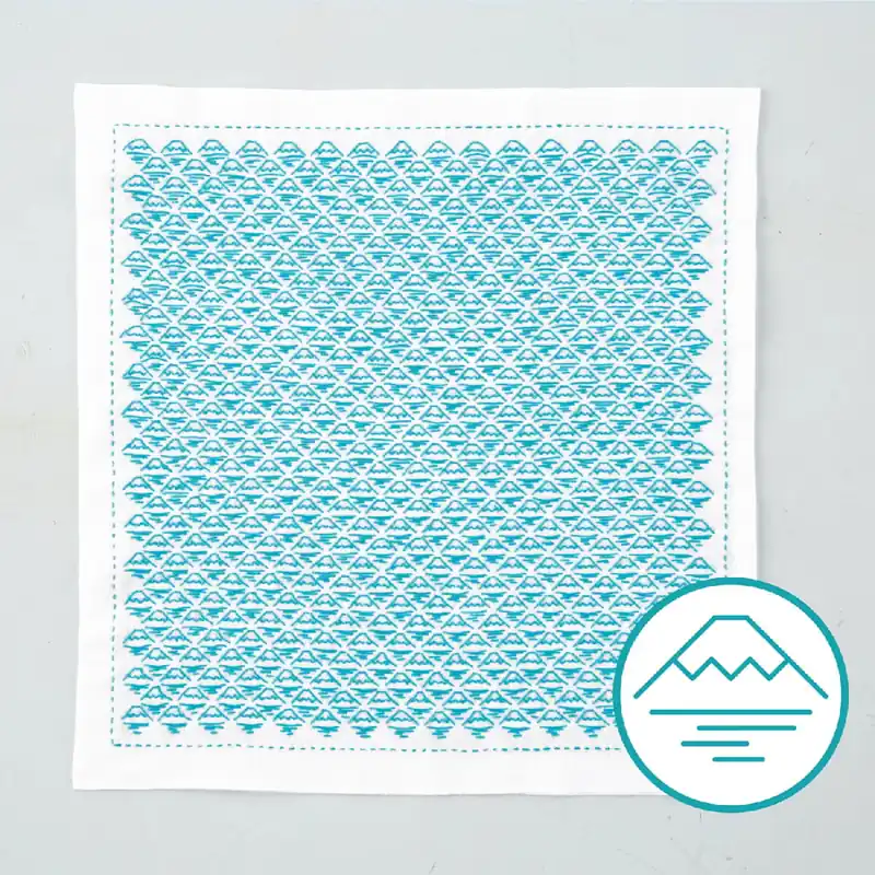 Gleich Bestellen Olympus Hitomezashi Sashiko Stickpackung „Hana Fukin Mt. Fuji“, Stoff bedruckt, 34x34cm, Original aus Japan