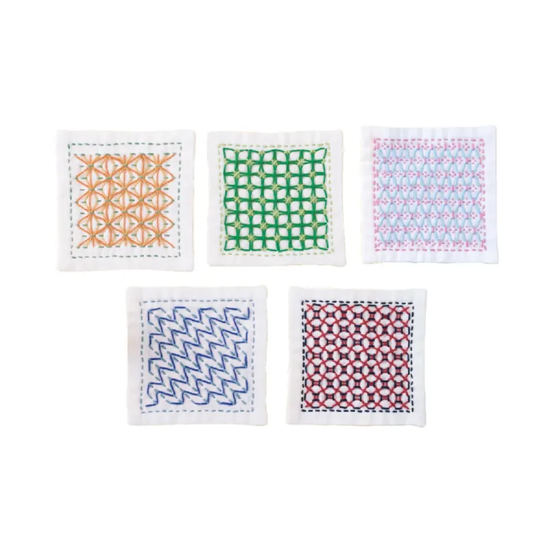 Olympus Kugurizashi Sashiko Stickpackung „Untersetzer weiß 5Stk“, Stoff bedruckt, 10x10cm, Original aus Japan Schneller Versand