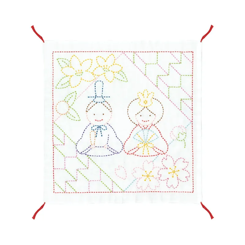Olympus Sashiko Stickpackung „Hana Fukin Hinamatsuri Puppenfestival“, Stoff bedruckt, 34x34cm, Original aus Japan Beliebt