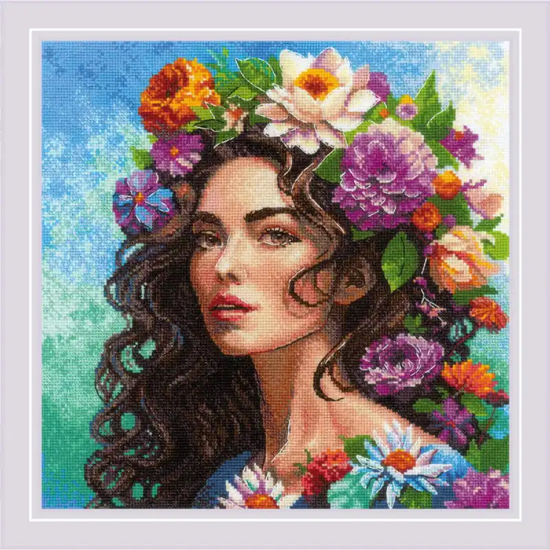 Nur Für Kurze Zeit Riolis Kreuzstich Stickpackung „Blumenmuse“, Zählmuster, 30x30cm