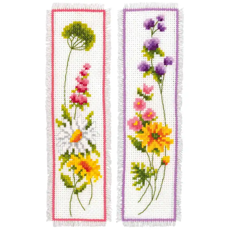 Vervaco Lesezeichen Kreuzstich Stickpackung „Blumen“ 2er Set, Zählmuster, 6x20cm Zertifiziert