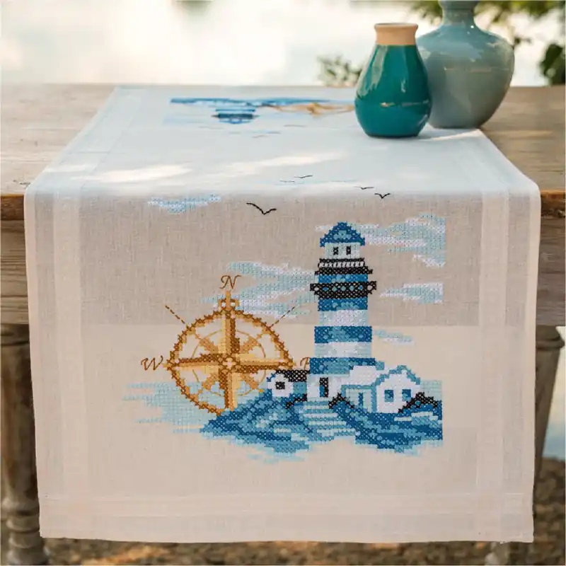 Weltweiter Versand Vervaco Tischläufer Kreuzstich Stickpackung „Navy“, Stickbild vorgezeichnet, 40x100cm