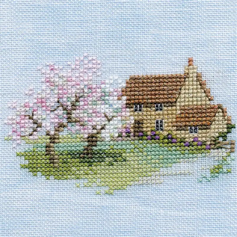 Neue Ware Bothy Threads Kreuzstich-Set „Menuette – Obstgarten Hütte“, 10x10cm, DWMIN06A, Zählmuster