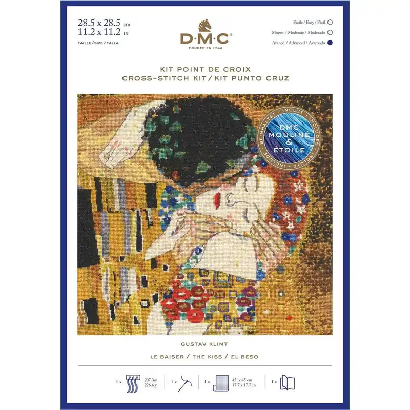 Saisonangebot DMC Kreuzstich-Set „Kiss“ nach Gustav Klimt, 28,5×28,5cm, Zählmuster