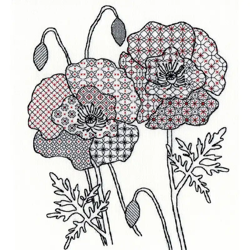 Bothy Threads Blackwork Kreuzstich-Set „Mohn“, 30x33cm, XBW4, Zählmuster Saisonangebot