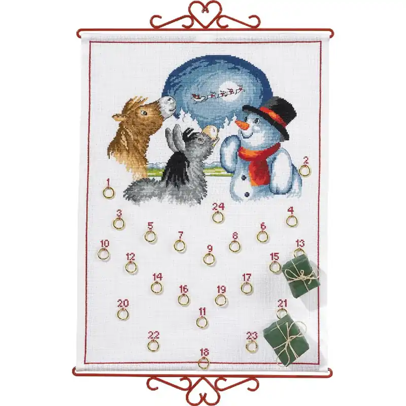 Top-Angebot Eva Rosenstand Wandbehang Kreuzstich Set „Adventskalender, Schneemann mit Tieren“, Zählmuster, 38x52cm