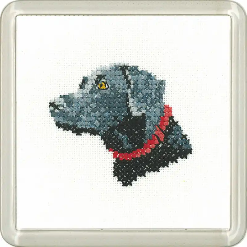 Highlight Heritage Kreuzstich Set Aida „Schwarzer Labrador „, Zählmuster, CFBL1444-A, Coaster size 7,5×7,5cm