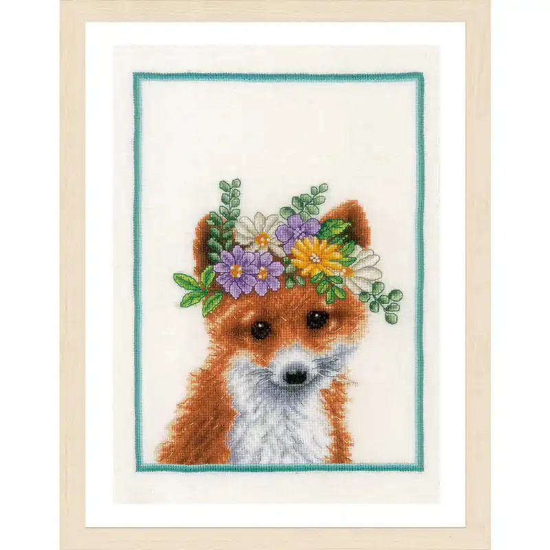 Must-Have Lanarte Kreuzstich Set „Fuchs mit der Blumenkrone“, Zählmuster, 22x30cm