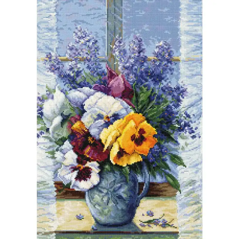 Luca-S Kreuzstich Stickpackung „Blumenstrauß mit Stiefmütterchen“, Zählmuster, 25x36cm Direktkauf