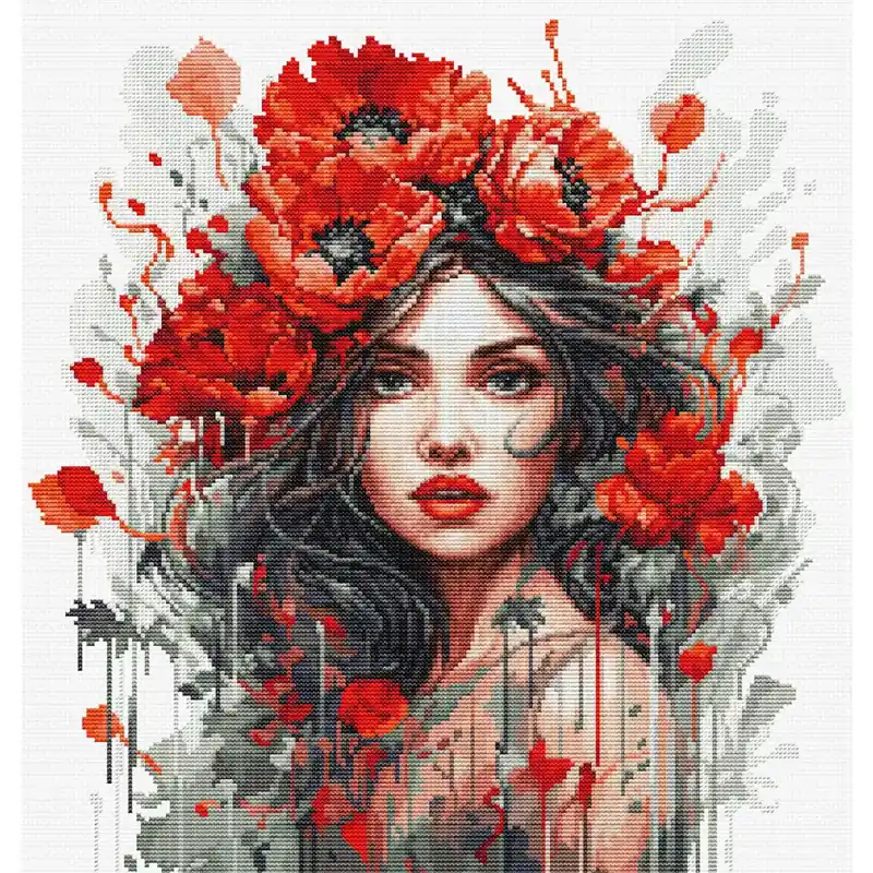 Letzte Chance Luca-S Kreuzstich Stickpackung „Das Mädchen mit Mohnblumen“, Zählmuster, 31x33cm