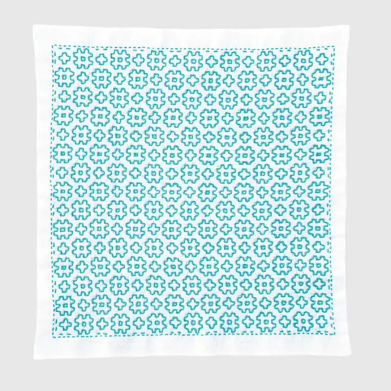 Jetzt Kaufen Olympus Hitomezashi Sashiko Stickpackung „Hana Fukin Ido-Waku“, Stoff bedruckt, 34x34cm, Original aus Japan