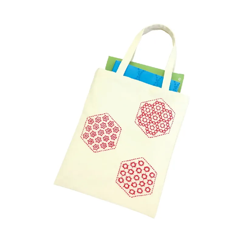 Olympus Hitomezashi Sashiko Stickpackung „Tasche Ecru“, Stoff bedruckt, 34x28cm, Original aus Japan Markenware