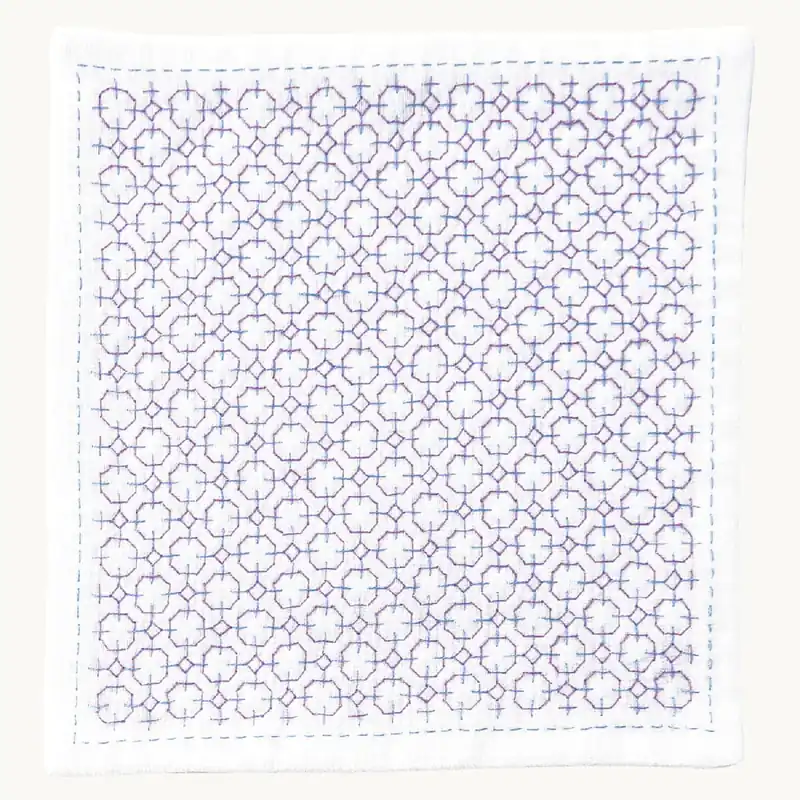 Original Olympus Hitomezashi Sashiko Stickpackung „Taschentuch iine Hydorangea“, Stoff bedruckt, 20x20cm, Original aus Japan