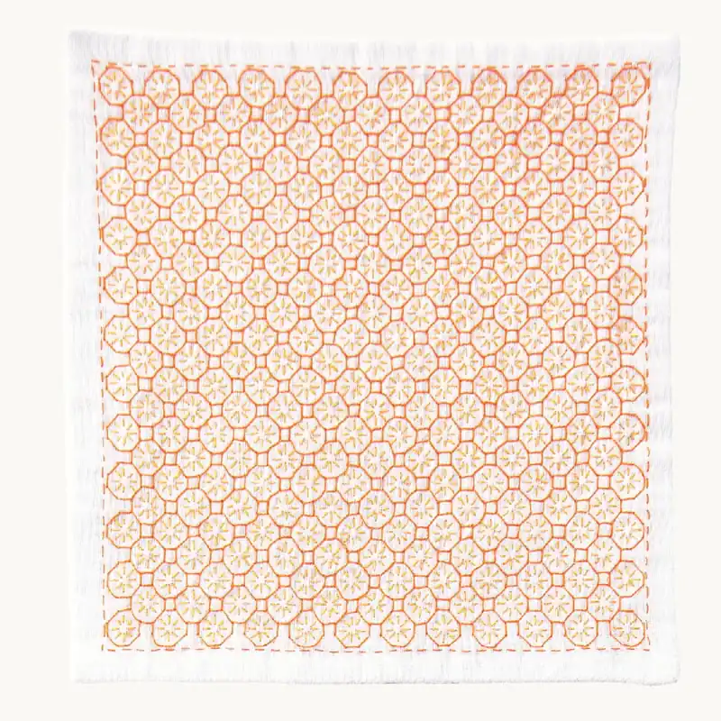 Nur Für Kurze Zeit Olympus Hitomezashi Sashiko Stickpackung „Taschentuch iine Orange“, Stoff bedruckt, 20x20cm, Original aus Japan