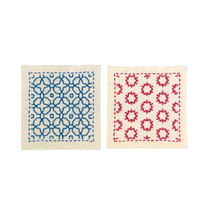 Olympus Hitomezashi Sashiko Stickpackung „Untersetzer ecru 5Stk“, Stoff bedruckt, 10x10cm, Original aus Japan Heute Kaufen