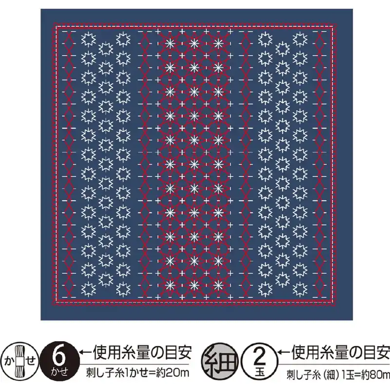 Olympus Sashiko Kugurizashi Sampler (nur Stoff) „Hana Fukin (navyblau) Kasumisou“, Stoff bedruckt, 33x33cm, Hergestellt in Japan Neue Ware
