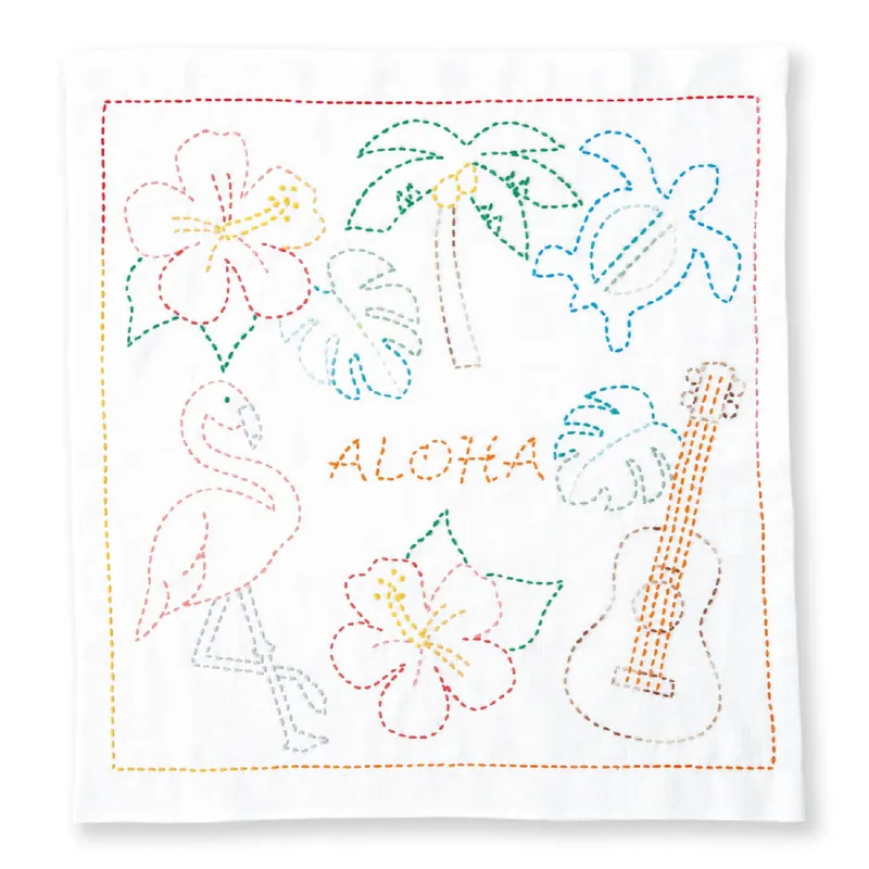 Olympus Sashiko Stickpackung „Hana Fukin World Walker Serie Aloha“, Stoff bedruckt, 34x34cm, Original aus Japan Günstig