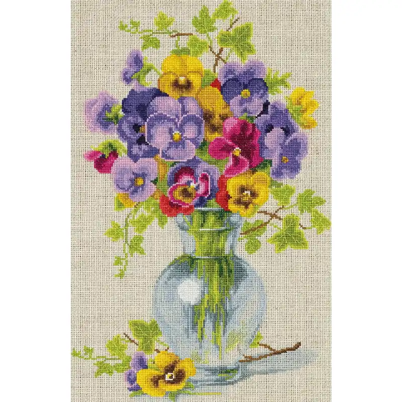 Panna Kreuzstich Set „Blumenstrauß mit Stiefmütterchen „, Zählmuster, 26x39cm Hochwertig