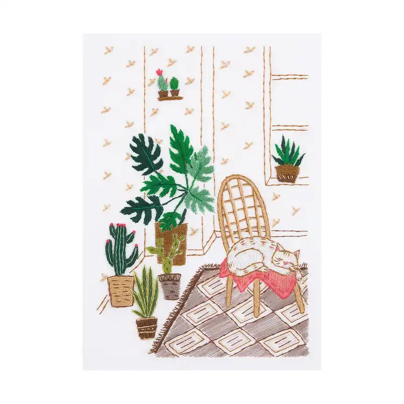 Markenprodukt Panna Plattstichset „Wohnbereich. Katze“, 10x15cm, Stickbild vorgezeichnet