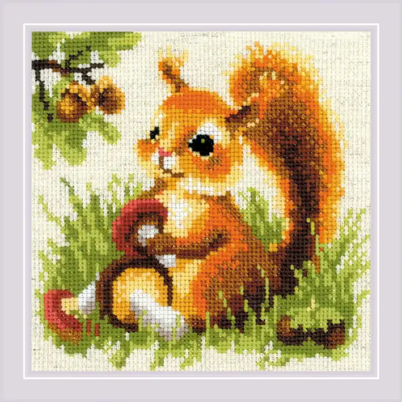 Neu Im Sortiment Riolis Kreuzstich Set „Eichhörnchen“, Zählmuster, 20x20cm