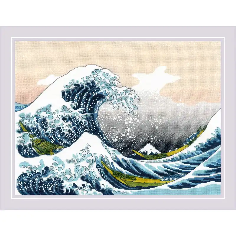 Nur Für Kurze Zeit Riolis Kreuzstich Stickpackung „Die große Welle vor Kanagawa nach K. Hokusai“, Zählmuster, 40x30cm