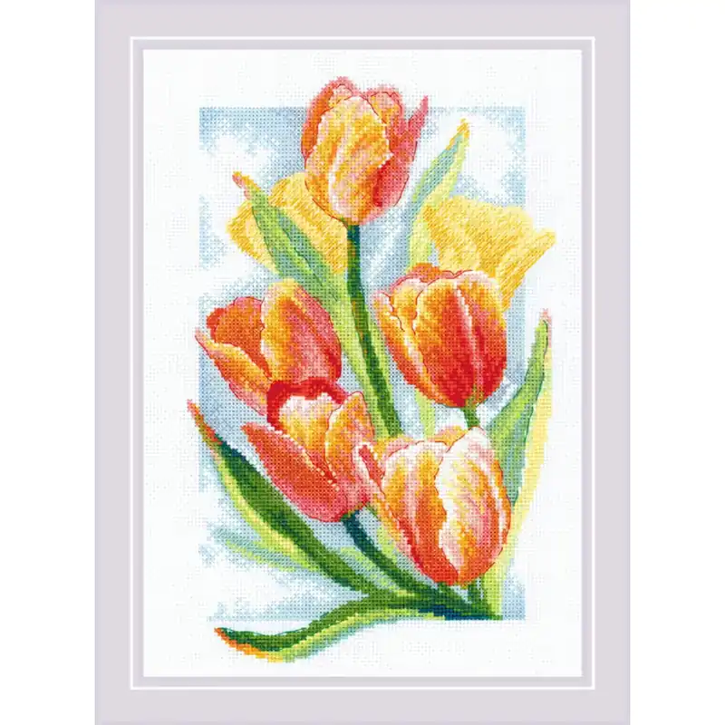 Riolis Kreuzstich Stickpackung „Frühlingsglühen. Tulpen“, Zählmuster, 21x30cm Geprüft