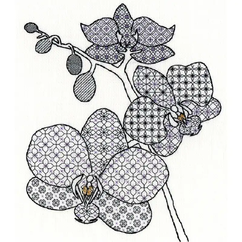 Geprüft Bothy Threads Blackwork Kreuzstich-Set „Orchidee“, 27x33cm, XBW2, Zählmuster