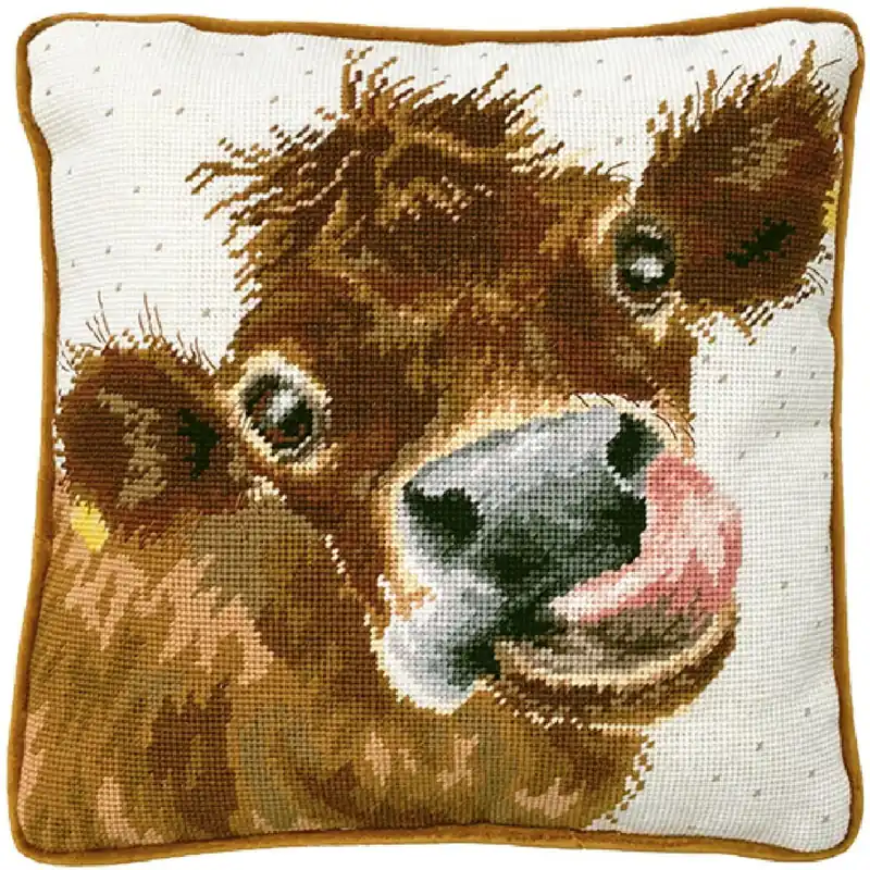 Bothy Threads Gobelin-Stickkissen Set „Moo“, Stickbild vorbedruckt, THD48, 36x36cm Top-Qualität