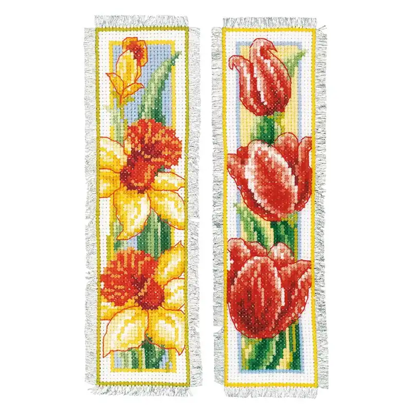 Vervaco Lesezeichen Kreuzstich Set „Blumen“ 2er Set, Zählmuster, 6x20cm Heißes Angebot