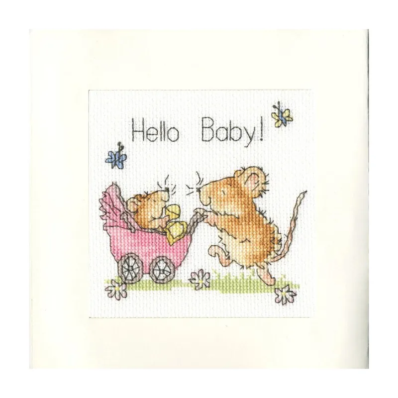 Bothy Threads Grußkarte Kreuzstich-Set „Hallo Baby!“, 10x10cm, XGC21, Zählmuster Schneller Versand