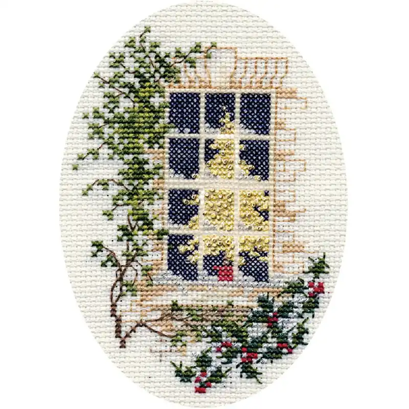 Original Bothy Threads Grußkarte Kreuzstich-Set „Weihnachtsfenster“, 9×13.3cm, DWCDX08, Zählmuster