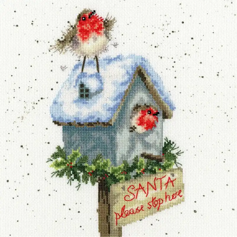 Bothy Threads Kreuzstich-Set „Santa Bitte bleibe hier“, 26x26cm, XHD55, Zählmuster Original