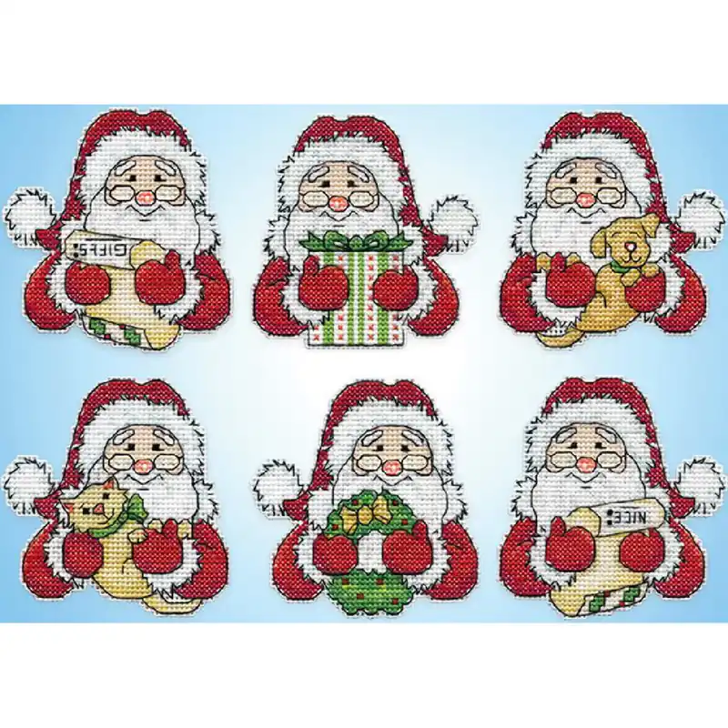 Neue Ware Design Works Kreuzstich Stickpackung „Weihnachtsbaumschmuck Geschenke vom Weihnachtsmann (6er-Set)“, Zählmuster, 9x9cm