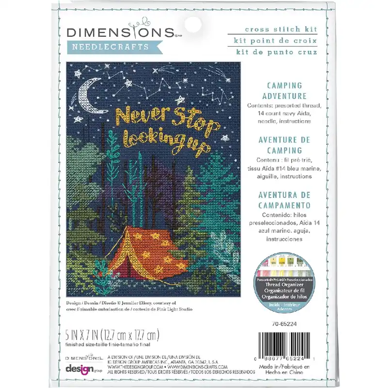 Kostenfreie Lieferung Dimensions Kreuzstich Stickpackung „Camping-Abenteuer „, Zählmuster, 12,7×17,7cm