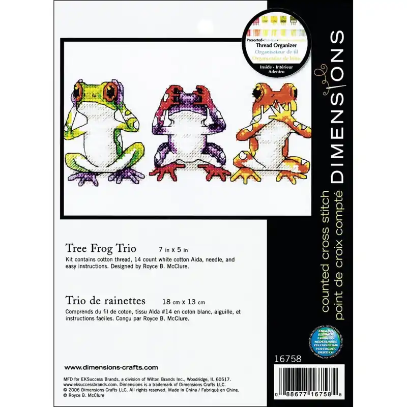 Im Trend Dimensions Kreuzstich Stickpackung „Laubfrosch-Trio“, Zählmuster, 17,7×12,7cm