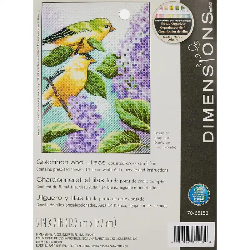 Dimensions Kreuzstich Stickpackung „Stieglitz und Flieder“, Zählmuster, 12,7×17,7cm Direktkauf