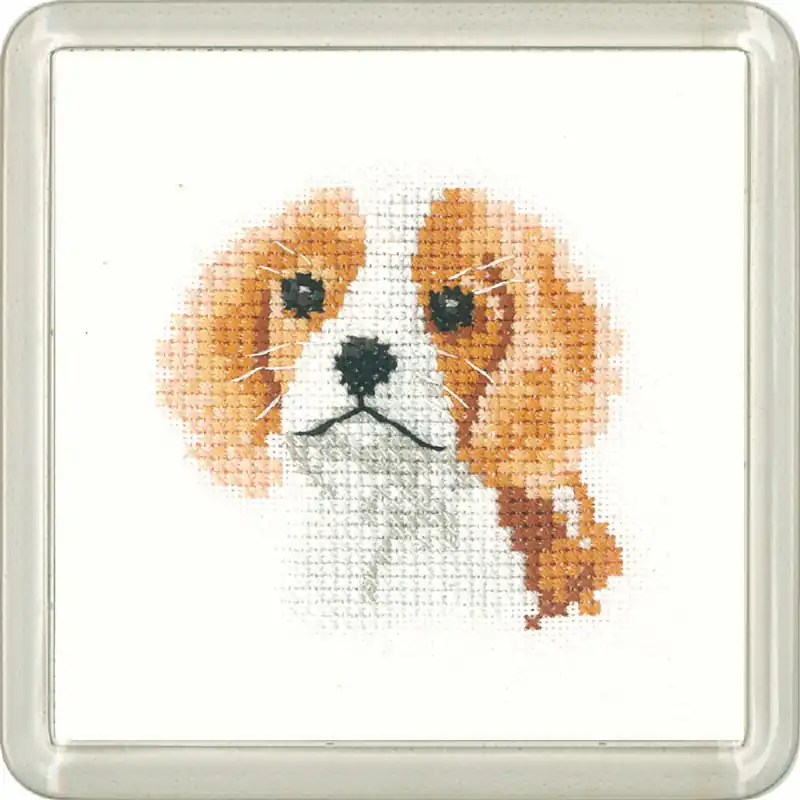Heritage Kreuzstich Set Aida „Spaniel-Welpe (A)“, Zählmuster, CFSN1451-A, Coaster size 7,5×7,5cm Markenware