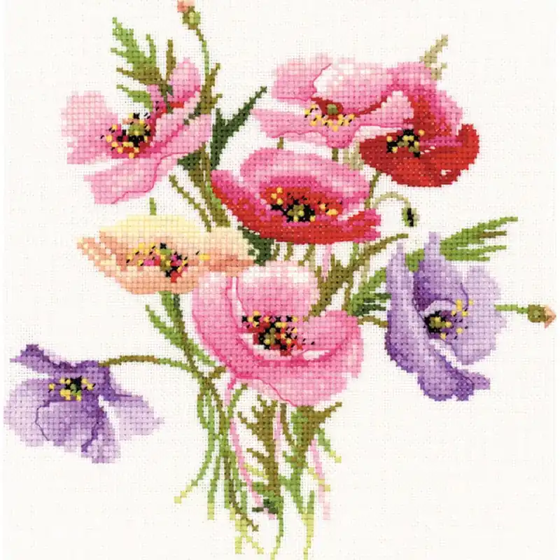 Heritage Kreuzstich Set Zählstoff „Mohnblumenstrauß (L)“, Zählmuster, VPPO715-E, 17x17cm Jetzt Kaufen