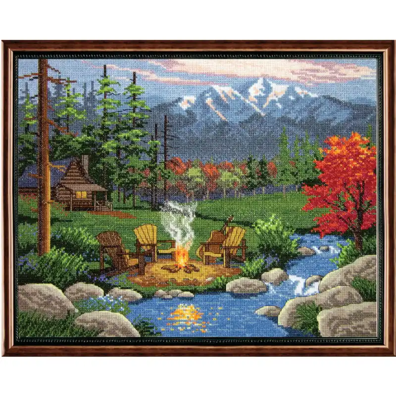 Geprüft Janlynn Kreuzstich Stickpackung „Lagerfeuer“, Zählmuster, 36x28cm