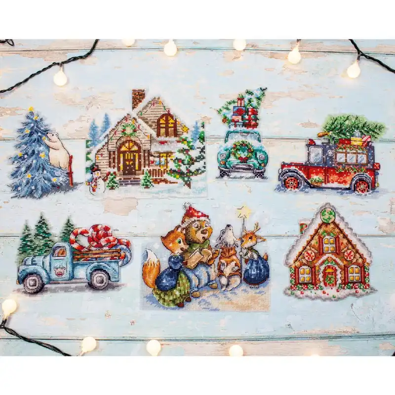 Top-Seller Letistitch Kreuzstich Set „Weihnachtsornamente-Kit Nr. 3, Set mit 7 Stk“, Zählmuster, 15x15cm