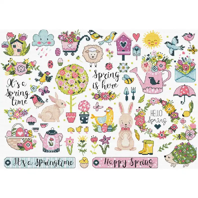 Letistitch Kreuzstich Stickpackung „Frühlingssampler“, Zählmuster, 38x27cm Schneller Versand