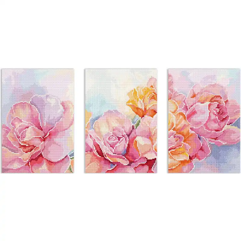 Letistitch Kreuzstich Stickpackung „Rosen Triptychon Roses“, Zählmuster, 3 Stk a 14x21cm Top-Angebot