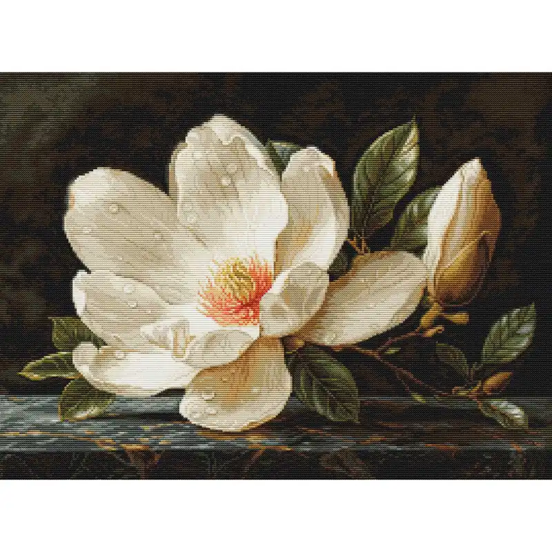 Neue Kollektion Luca-S Gobelin Stickpackung „Gold Collection, Der Magnolientau“, Zählmuster, 27x20cm